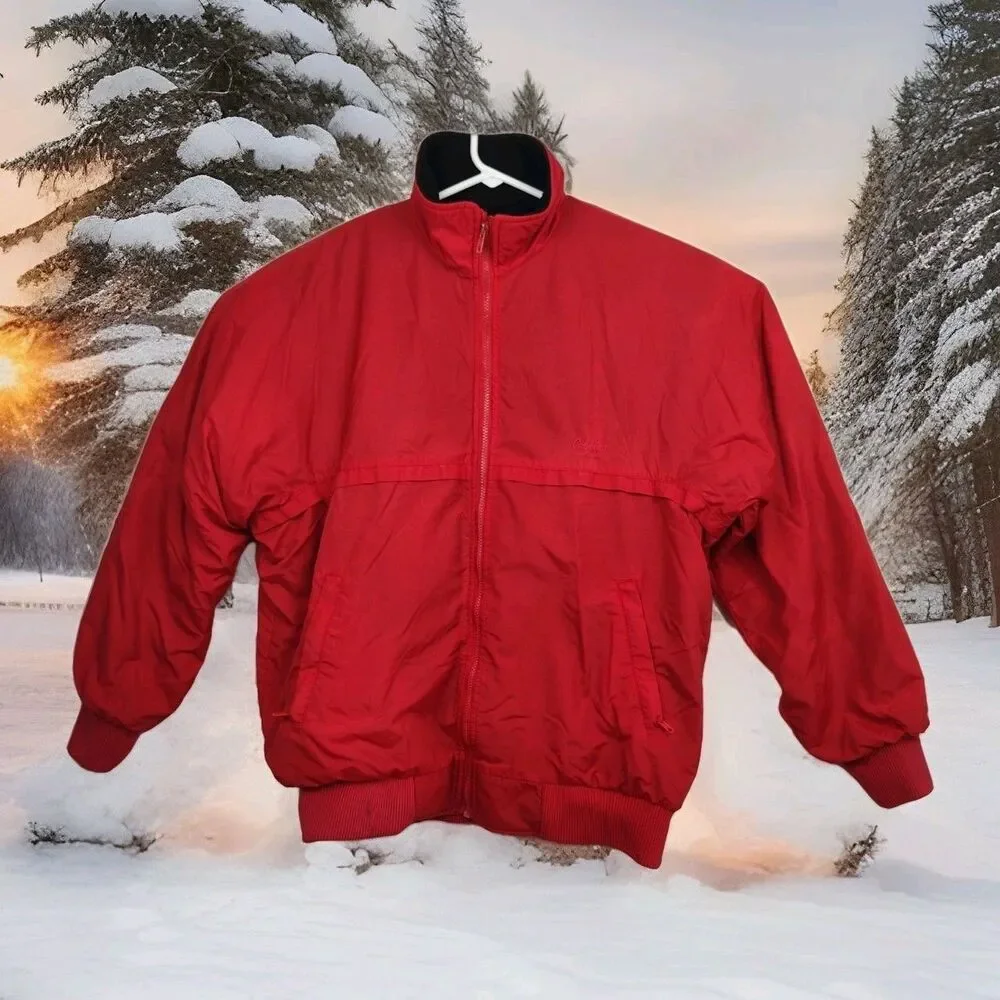 Vintage Cabela's men's full-zip lined coat, size Large Tall, red w/ black lining